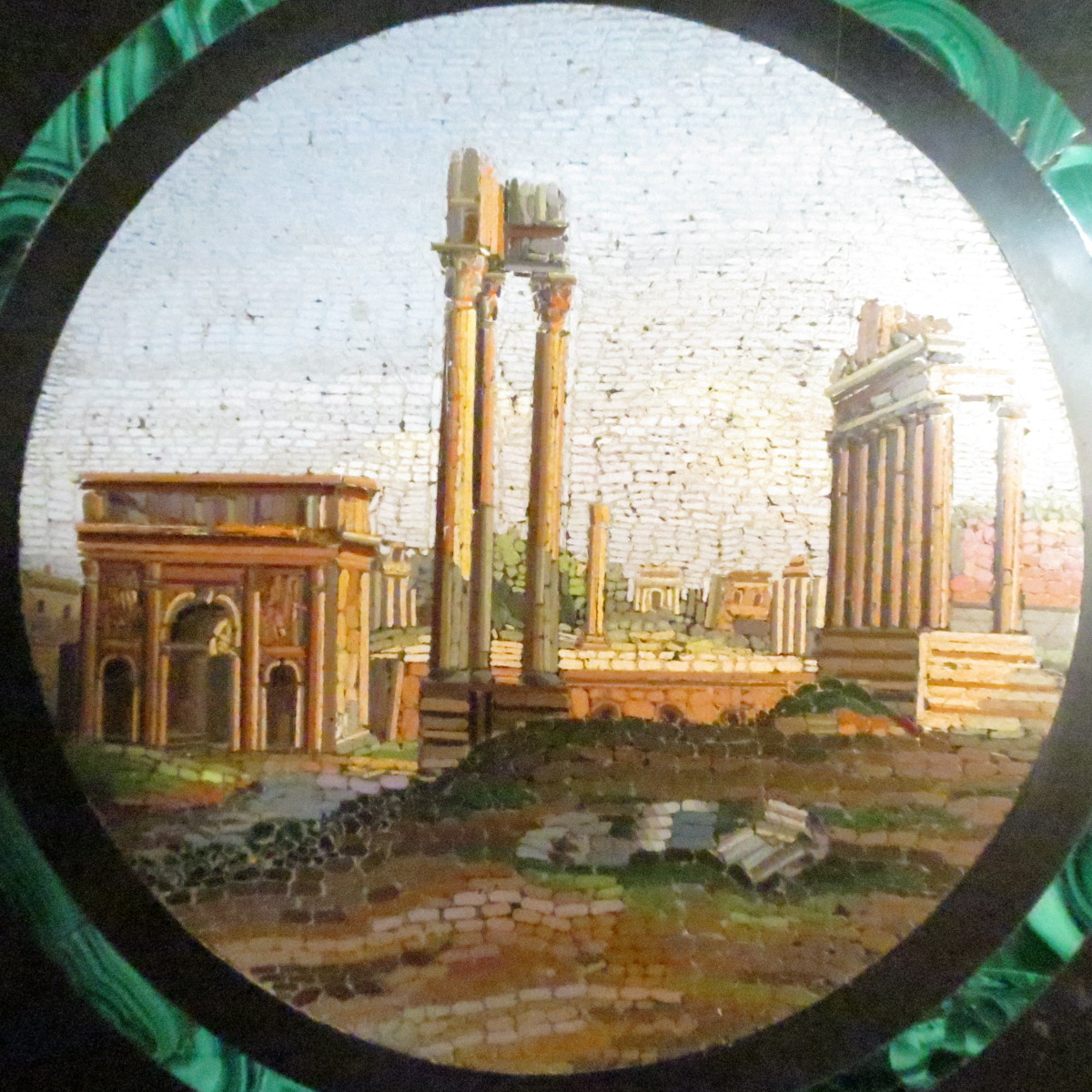 PLATEAU en medaillon MICROMOSAIQUE XIXe Italie plaque Rome -photo-3