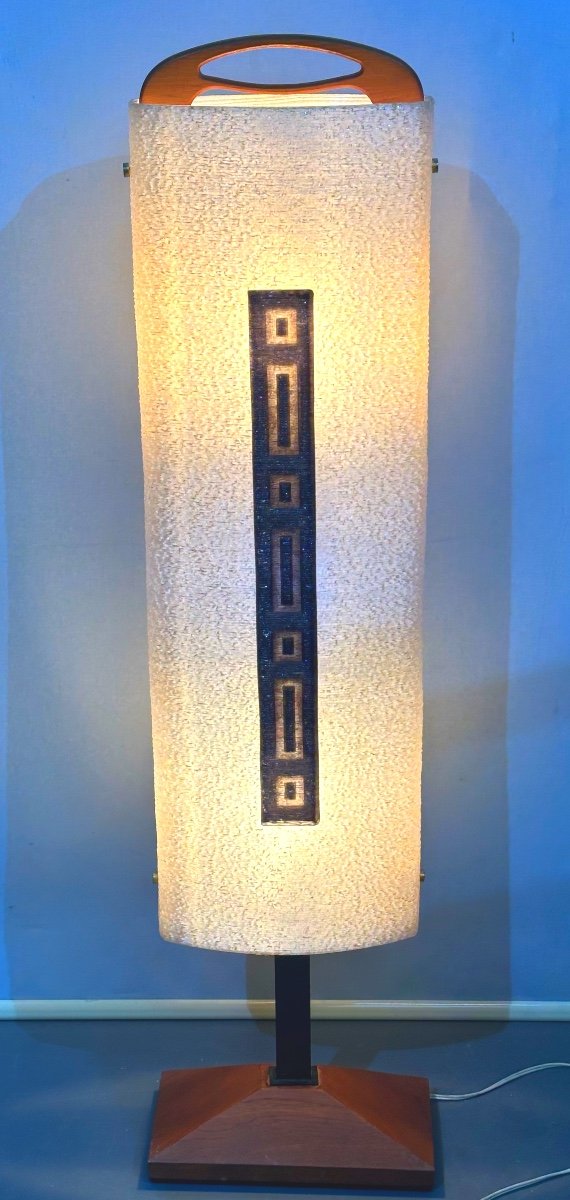 Lampadaire de parquet Design en Perspex et teck 1950 En très bon état 