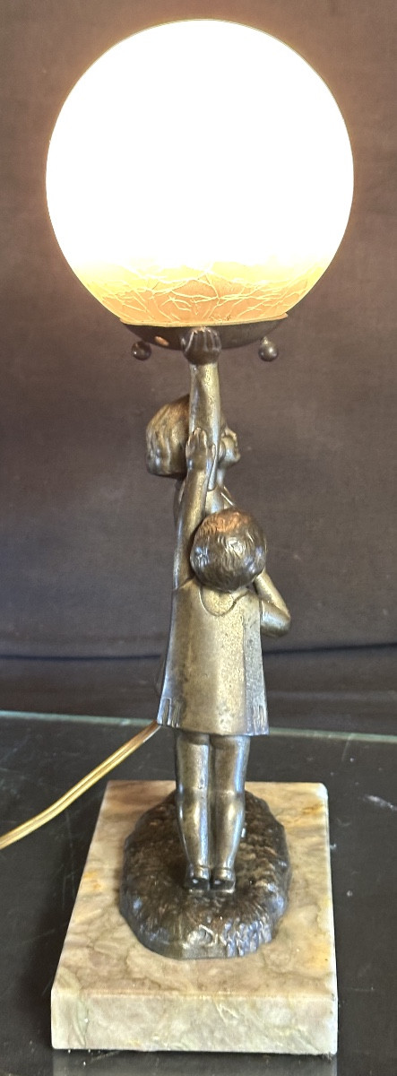 Charming Art Deco Lamp 1930 Children Playing Ball Very Good Condition Play -photo-4