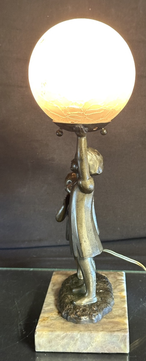 Charming Art Deco Lamp 1930 Children Playing Ball Very Good Condition Play -photo-1
