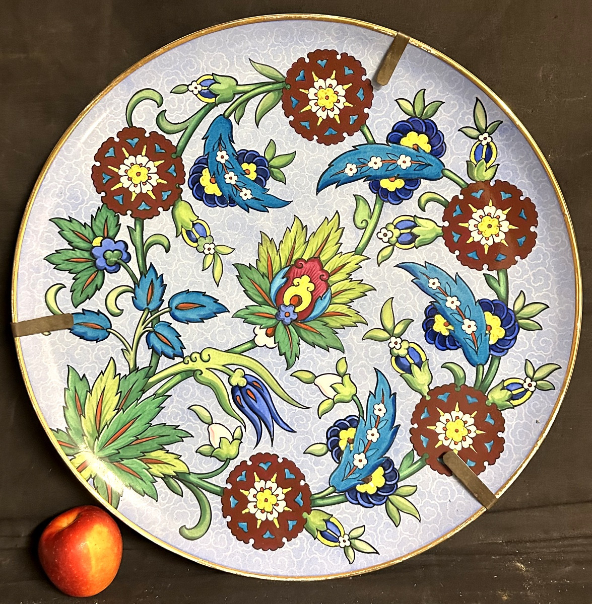 MONTEREAU XIXe IMPORTANT plat 51cm signé et dedicacé Creil décor Iznik