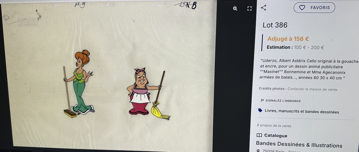Uderzo Asterix Original Cellulo Mrs Agecanonix And Bonemine 1980 Gouache And Ink 30x40cm-photo-2