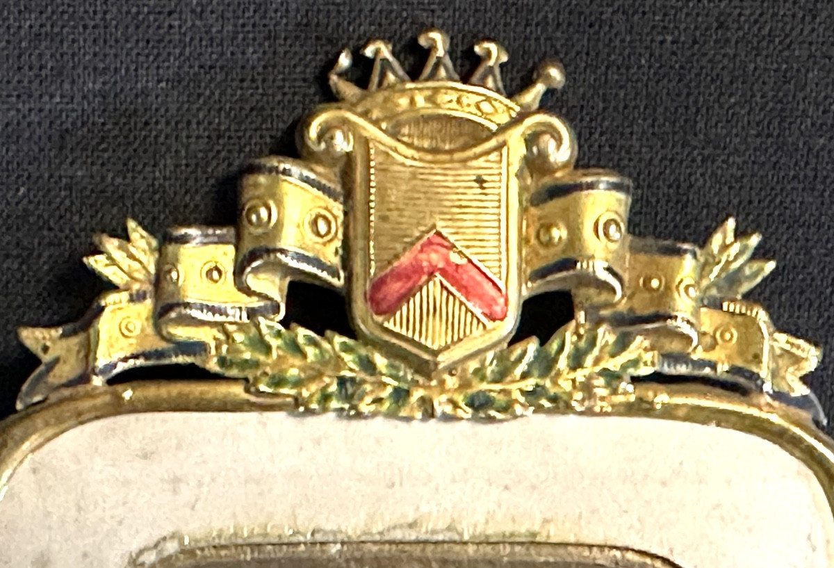 Photographie 1878 Pape Léon XIII dans cadre à blason Héraldique couronne Noblesse clergé photo-photo-3