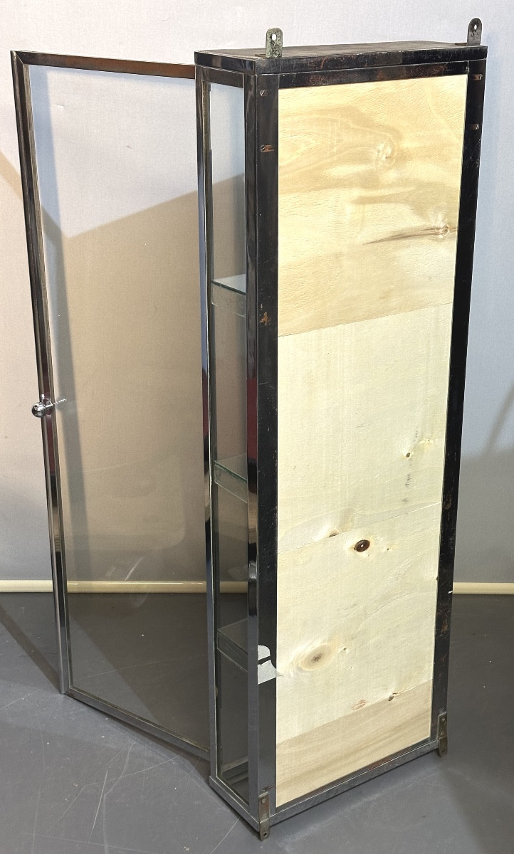 1920s Art Deco Shop Display Cabinet In Chromed Brass, Glass And Mirror, Ideal For Collectors -photo-1