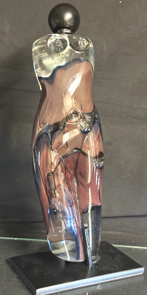 Ada Loumani 1959- Important Glass Sculpture Base Woman Signed Dated 2006 French Glassmaker 
