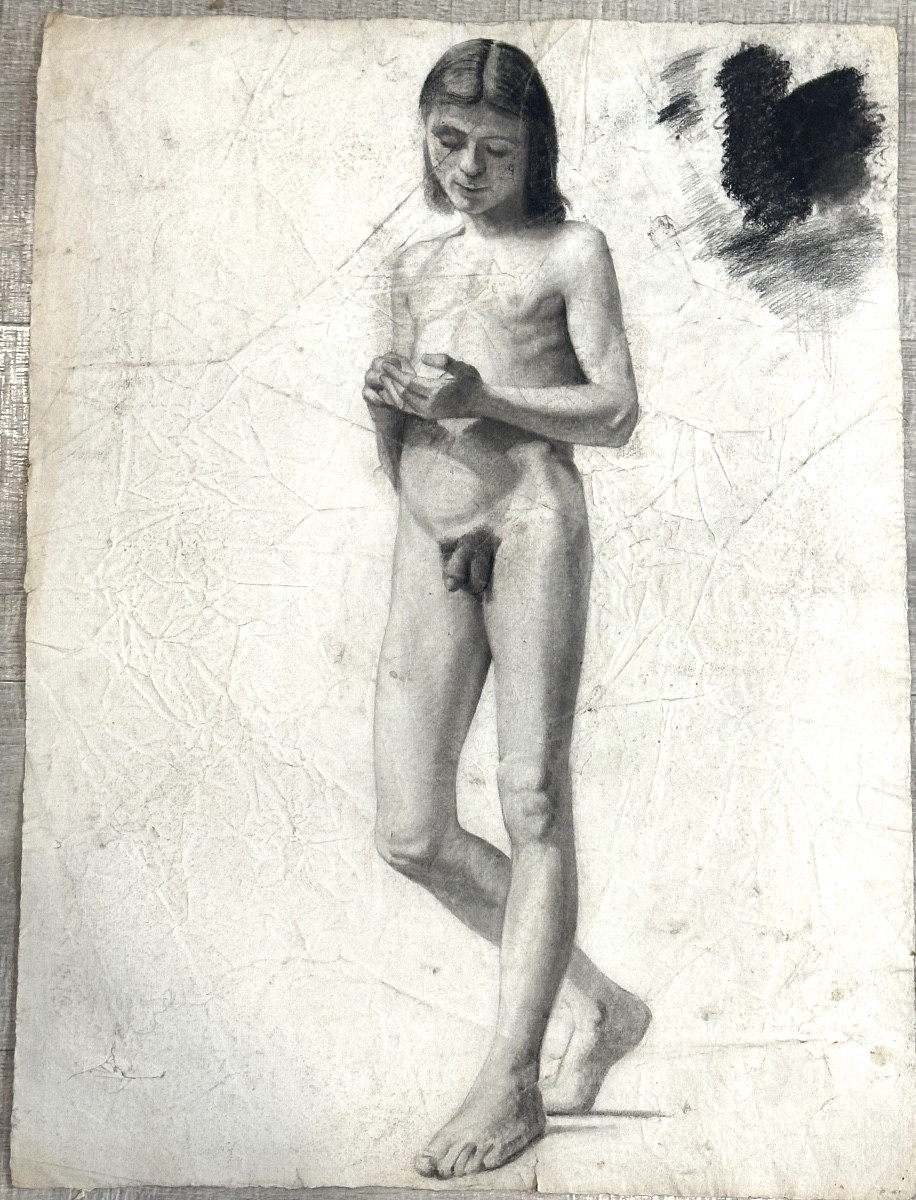 Large Male Nude Academic Drawing Young Man Charcoal /3