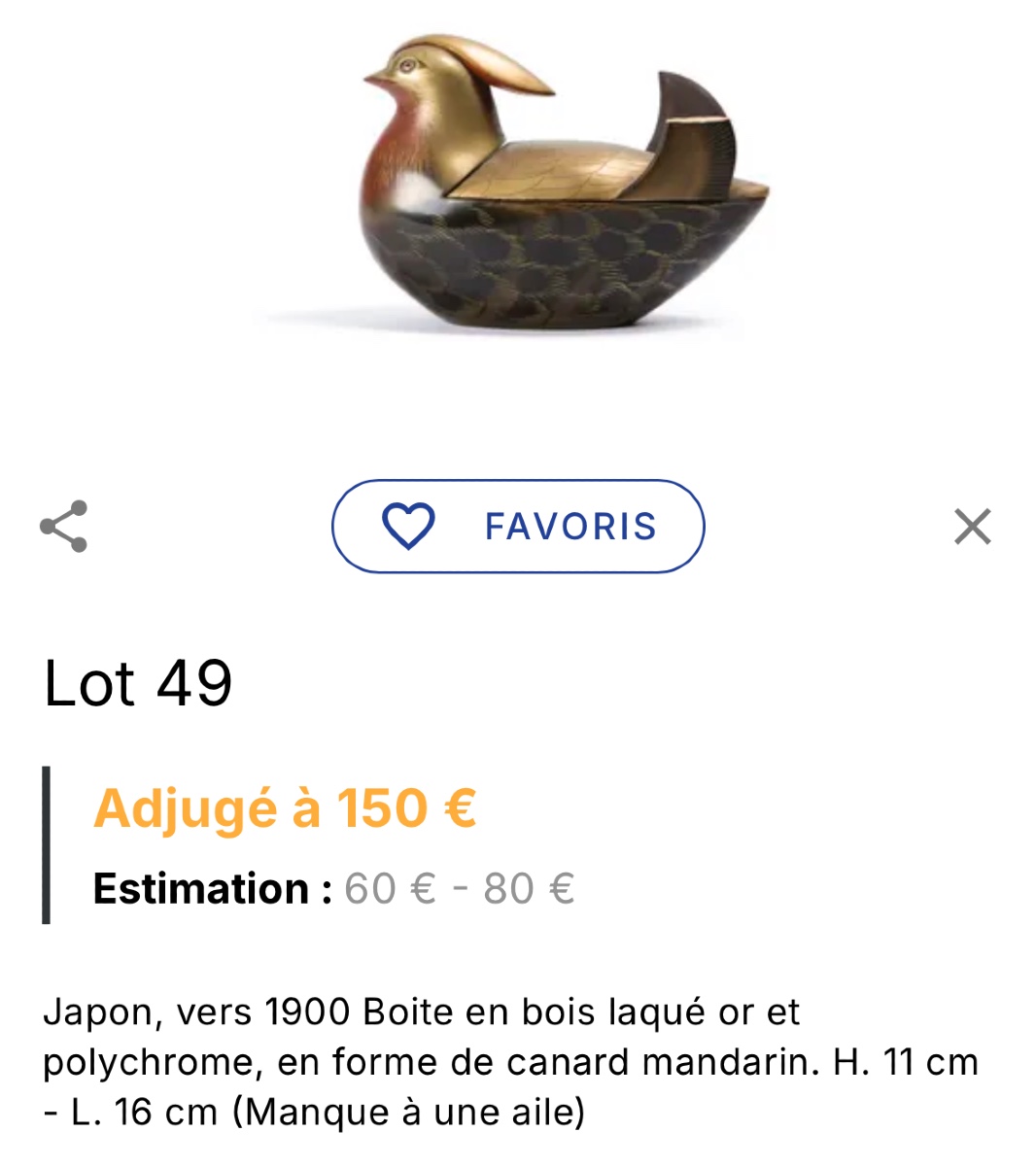 Large Lacquered Wooden Duck Box With Silver Metal (hallmark?) And Glass Eyes -photo-7