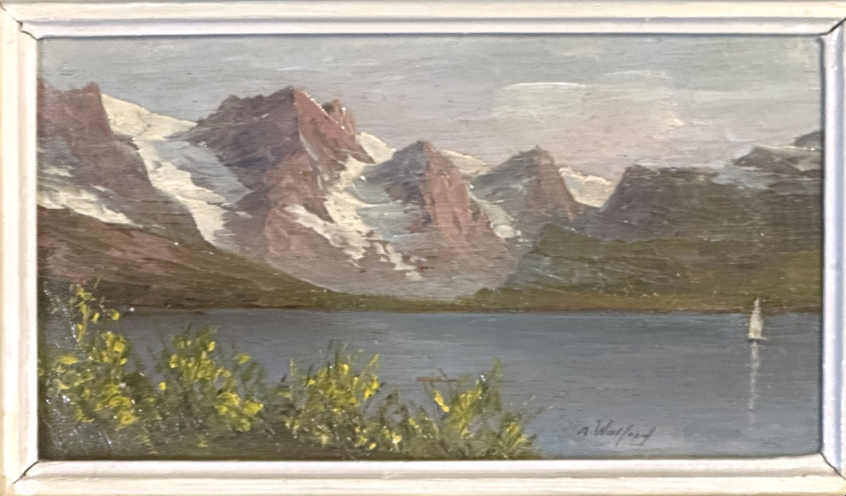 Astrid Walford 1907-1982 Pair (2) Oil Mountain Landscape With Snow And Lake Alps Oisans -photo-2