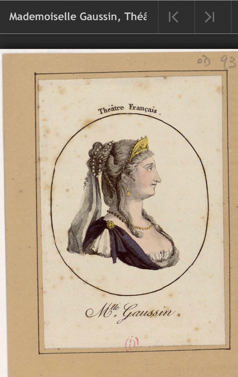 Framed Watercolor 18th Century Miss Gaussin 1711-1767 French Theater Actress-photo-3