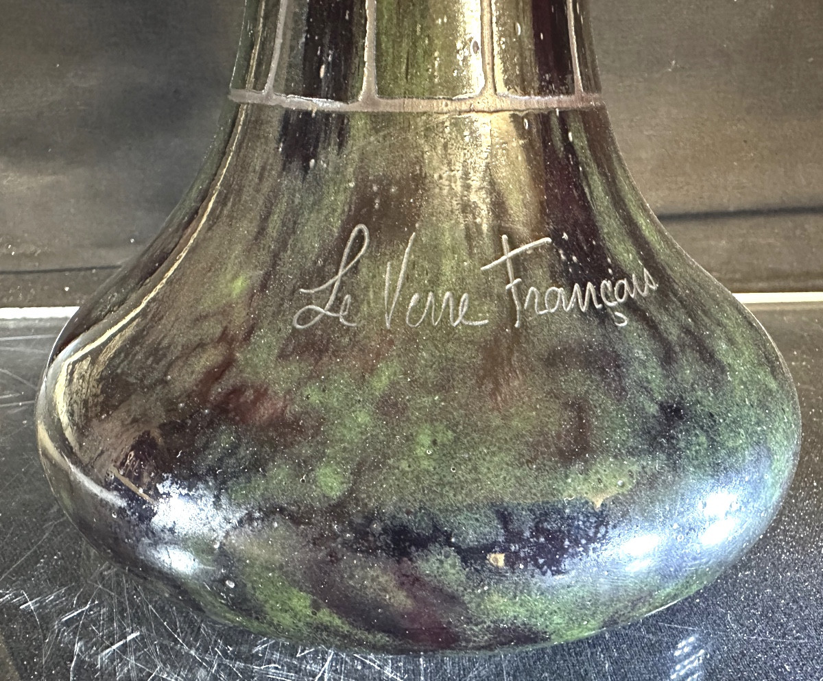 French Glass Monumental Vase 59cm Plums Double Signature 1920 Schneider Referenced -photo-2