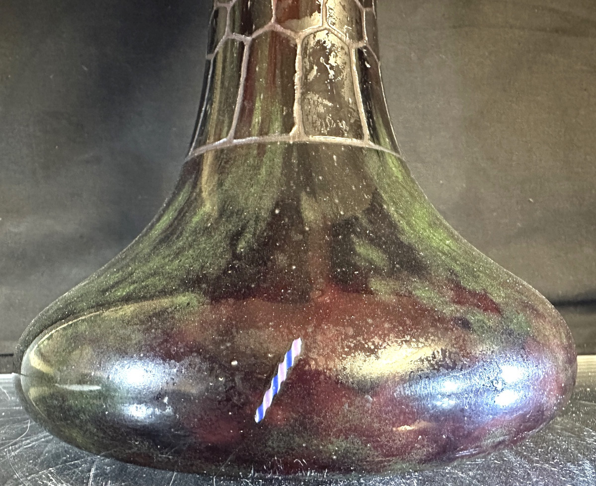 French Glass Monumental Vase 59cm Plums Double Signature 1920 Schneider Referenced -photo-3