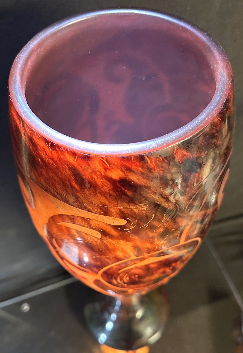 French Glass Monumental Vase 59cm Plums Double Signature 1920 Schneider Referenced -photo-4
