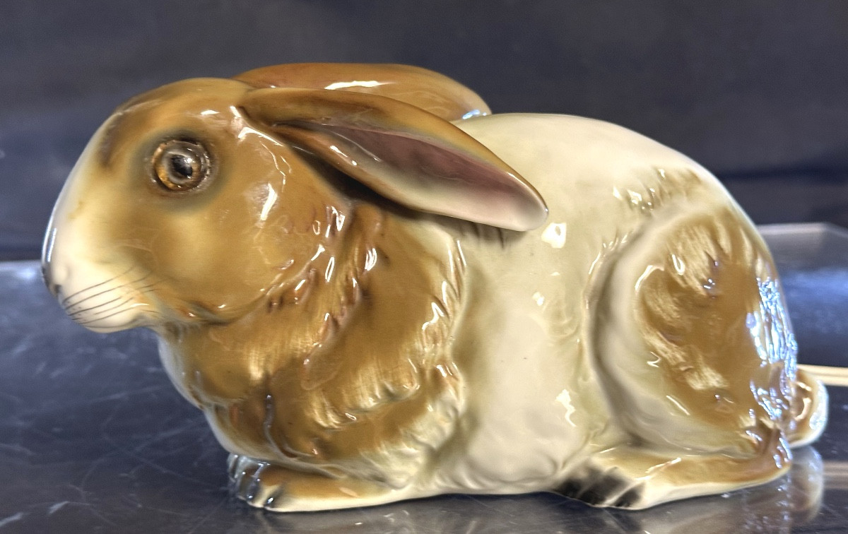 1925 Porcelain Rabbit Night Light With Glass Hare Eyes -photo-4