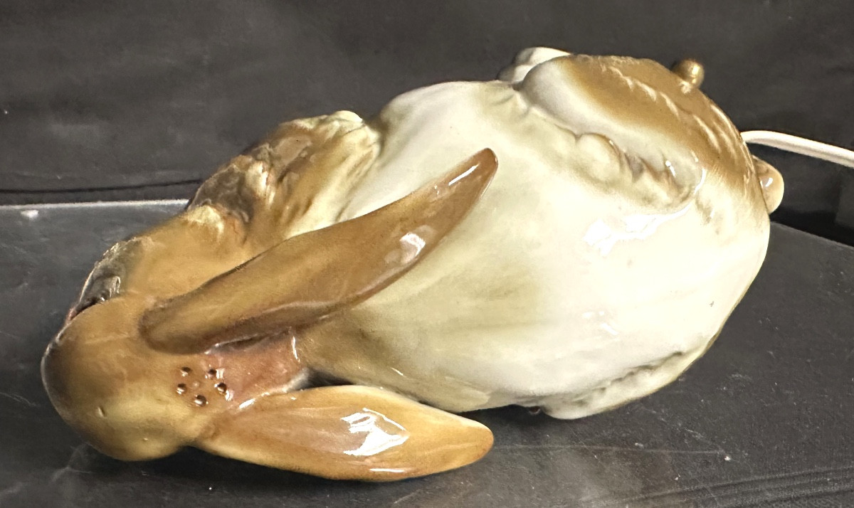 1925 Porcelain Rabbit Night Light With Glass Hare Eyes -photo-3