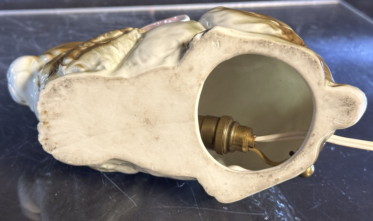 1925 Porcelain Rabbit Night Light With Glass Hare Eyes -photo-4