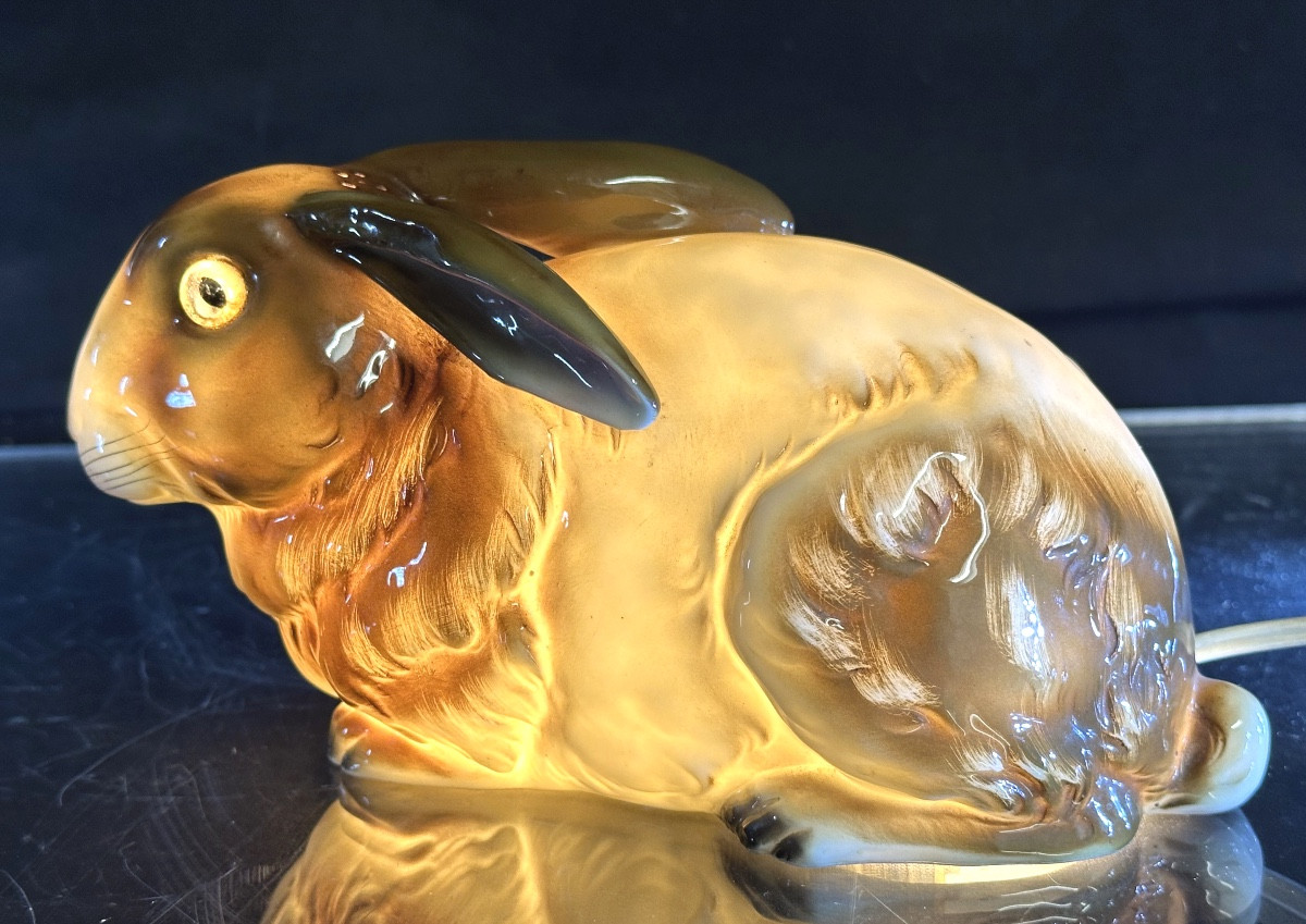 1925 Porcelain Rabbit Night Light With Glass Hare Eyes 