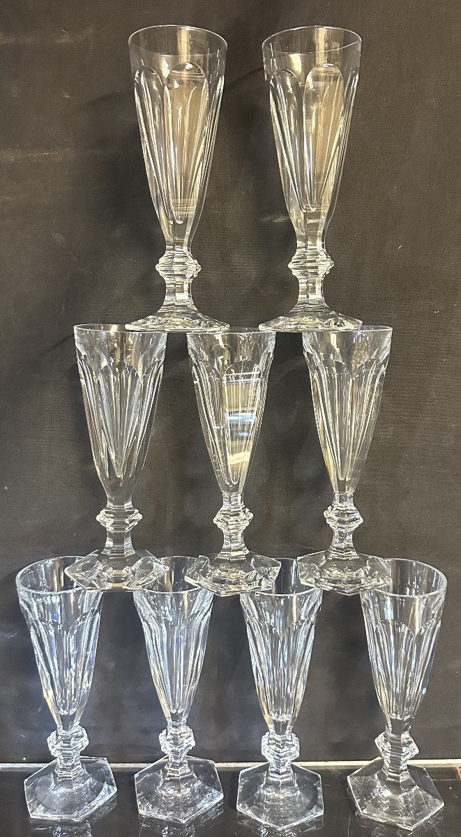 BACCARAT HARCOURT 25 verres cristal 13 flûtes 12 verres eau 12 verres vin en Parfait état -photo-3