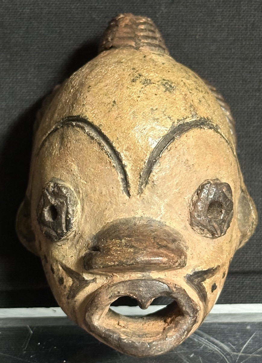 Ancien Masque Passeport miniature Africain en céramique polychrome /4-photo-1