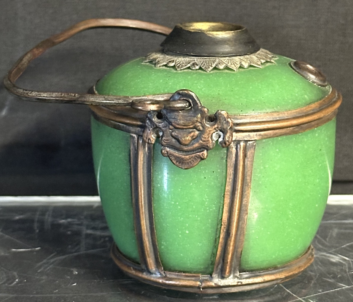 Antique Jade Opium Pipe Bowl Bat Decor China Vietnam Indochina-photo-3