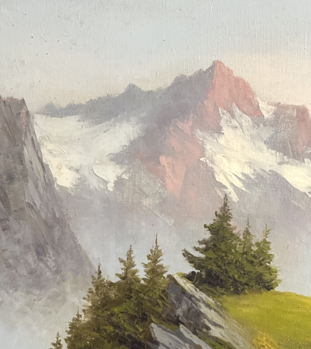 Astrid Walford 1907-1984 Large Oil Painting La Meije Massif Mont Blanc Range, Alps, Mountains-photo-1