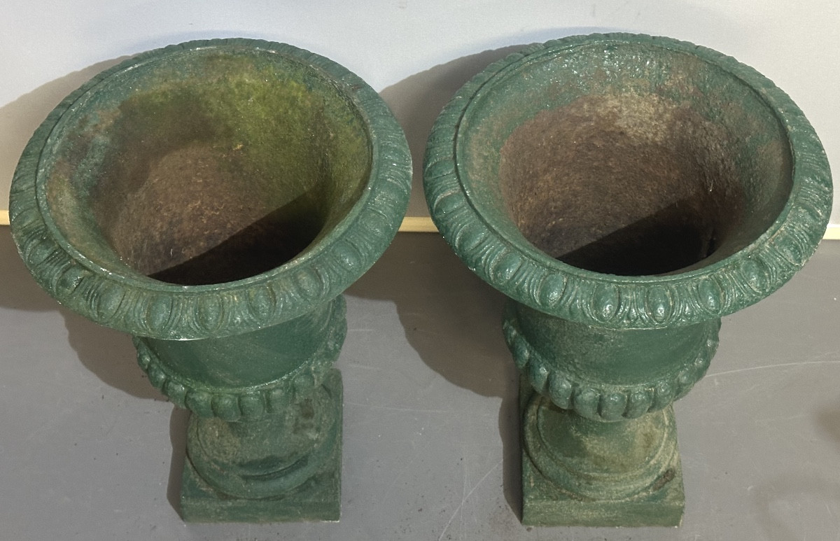 Paire de grandes vasques de Jardin en fonte XIXe 50kgs  49cm en très bon état /2-photo-2