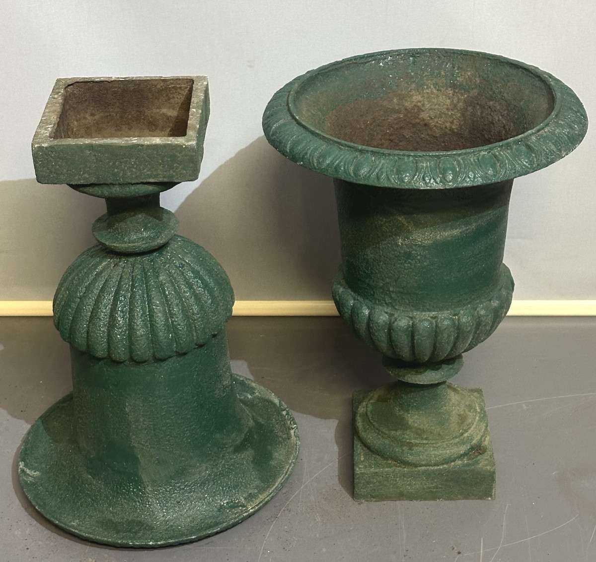 Paire de grandes vasques de Jardin en fonte XIXe 50kgs  49cm en très bon état /2-photo-3