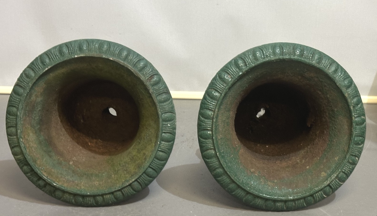 Paire de grandes vasques de Jardin en fonte XIXe 50kgs  49cm en très bon état /2-photo-3