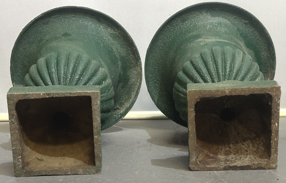 Paire de grandes vasques de Jardin en fonte XIXe 50kgs  49cm en très bon état /2-photo-4