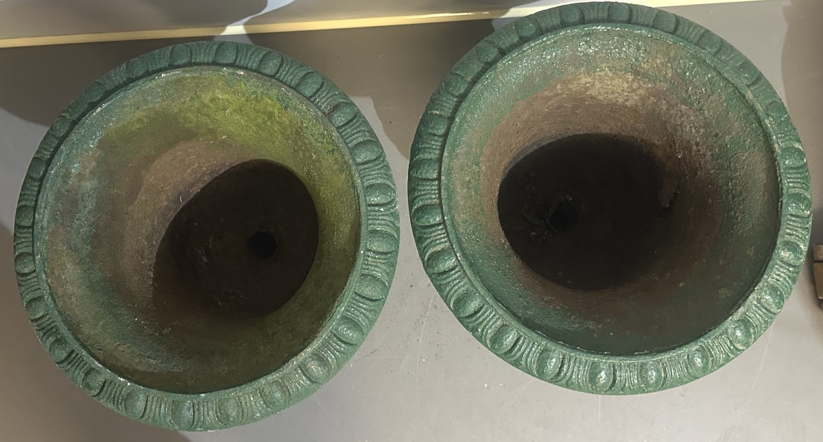 Paire de grandes vasques de Jardin en fonte XIXe 50kgs  49cm en très bon état /2-photo-5