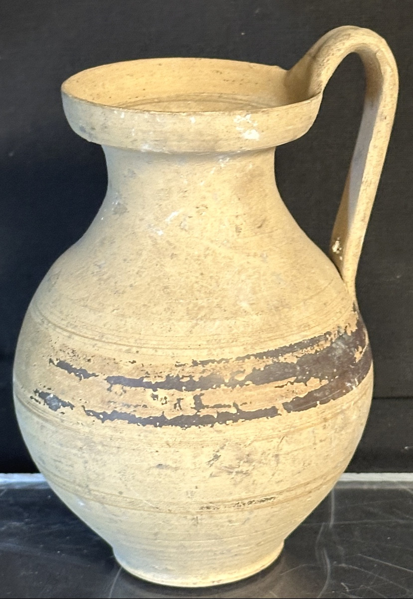 Ancient Greece Olpe Ceramic 6-4 Bc Jug With Wide Black Line Decoration.