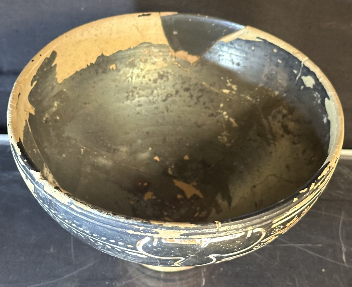 Etruscan Ceramic Libation Cup With Vine Branch Motif, 4th Bc, Roman Archaeology-photo-3