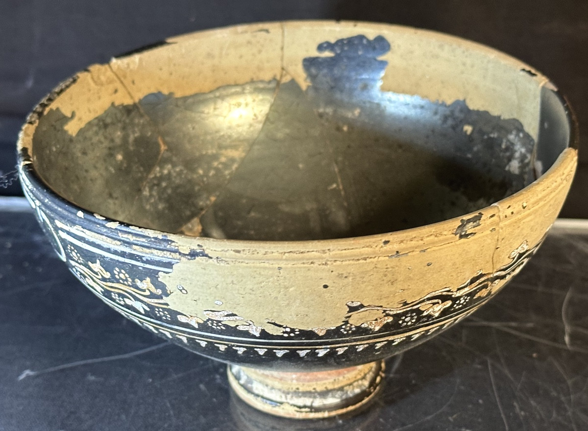 Etruscan Ceramic Libation Cup With Vine Branch Motif, 4th Bc, Roman Archaeology-photo-4