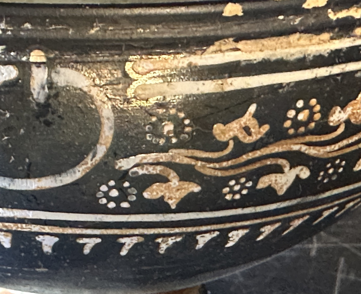Etruscan Ceramic Libation Cup With Vine Branch Motif, 4th Bc, Roman Archaeology-photo-3