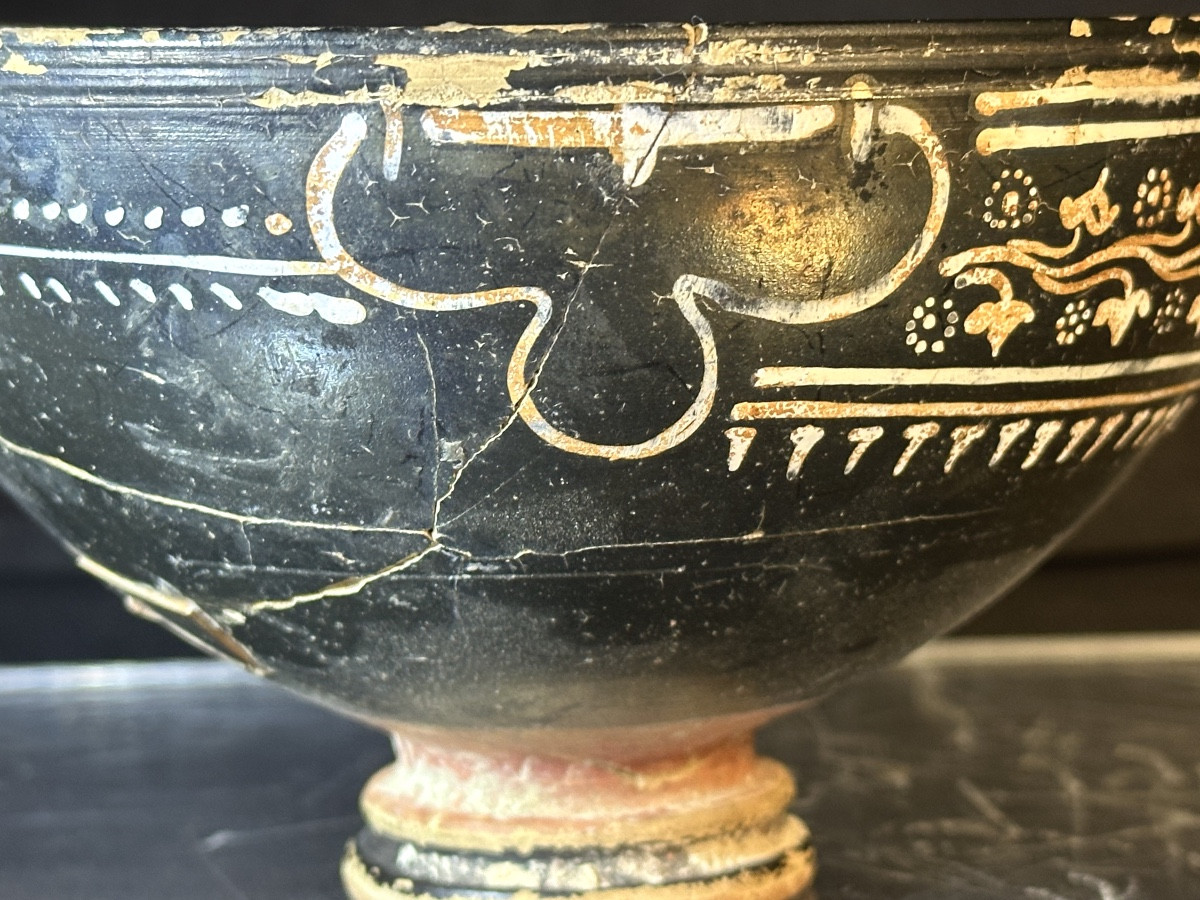 Etruscan Ceramic Libation Cup With Vine Branch Motif, 4th Bc, Roman Archaeology-photo-5