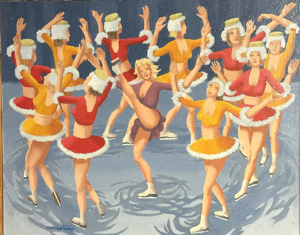 Marc BATIME 1907-2000 Lyon Huile Patineuses signé Patin à glace patinage artistique -photo-4