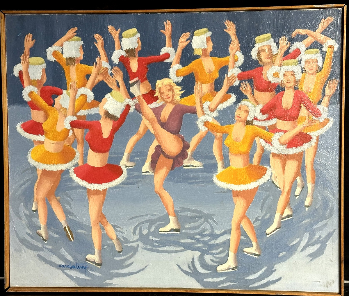 Marc BATIME 1907-2000 Lyon Huile Patineuses signé Patin à glace patinage artistique 