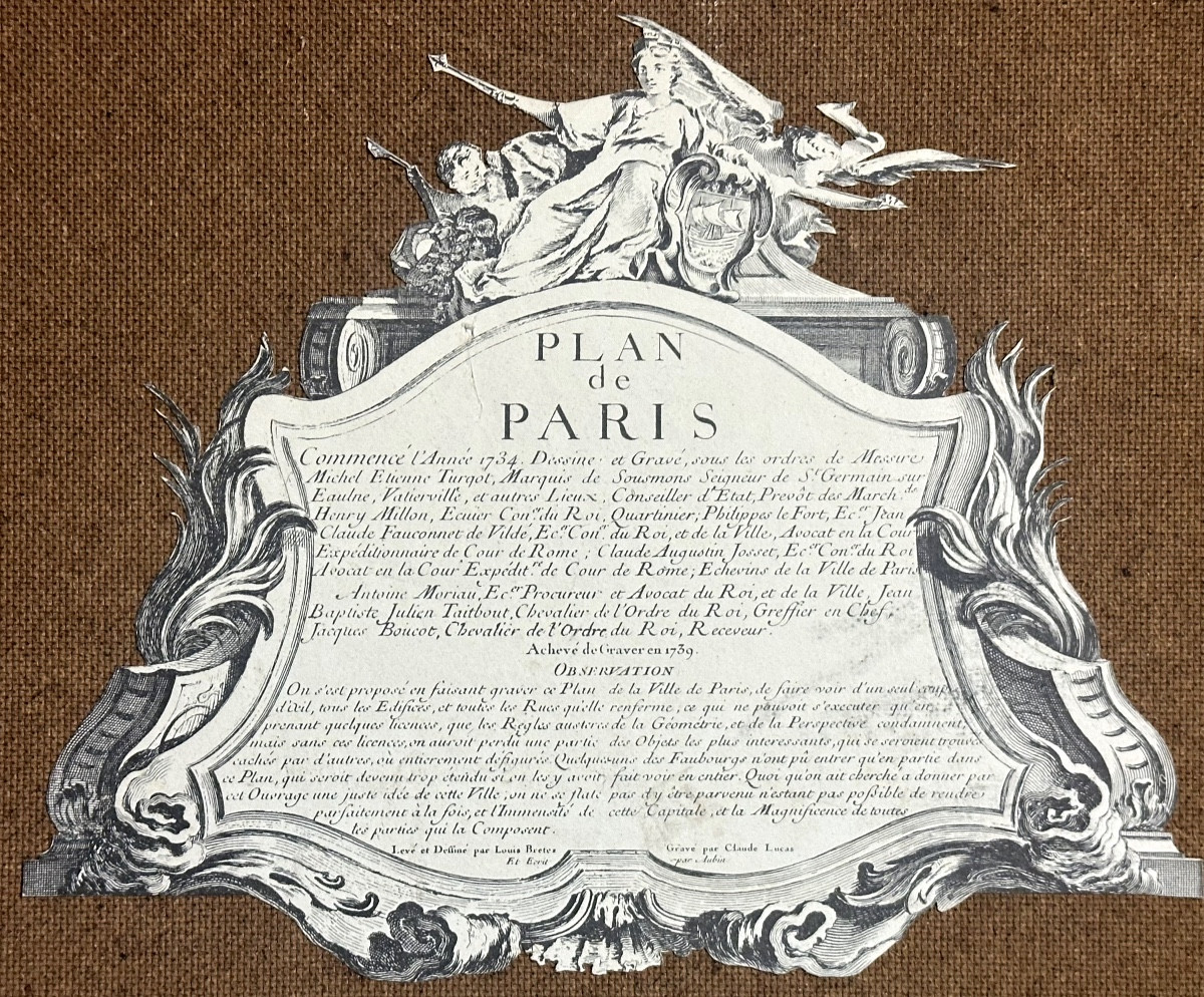 TURGOT - BRETEZ Plan de Paris 1734-1739 Centre de la capitale 63,5x63,5cm En très bon état -photo-2