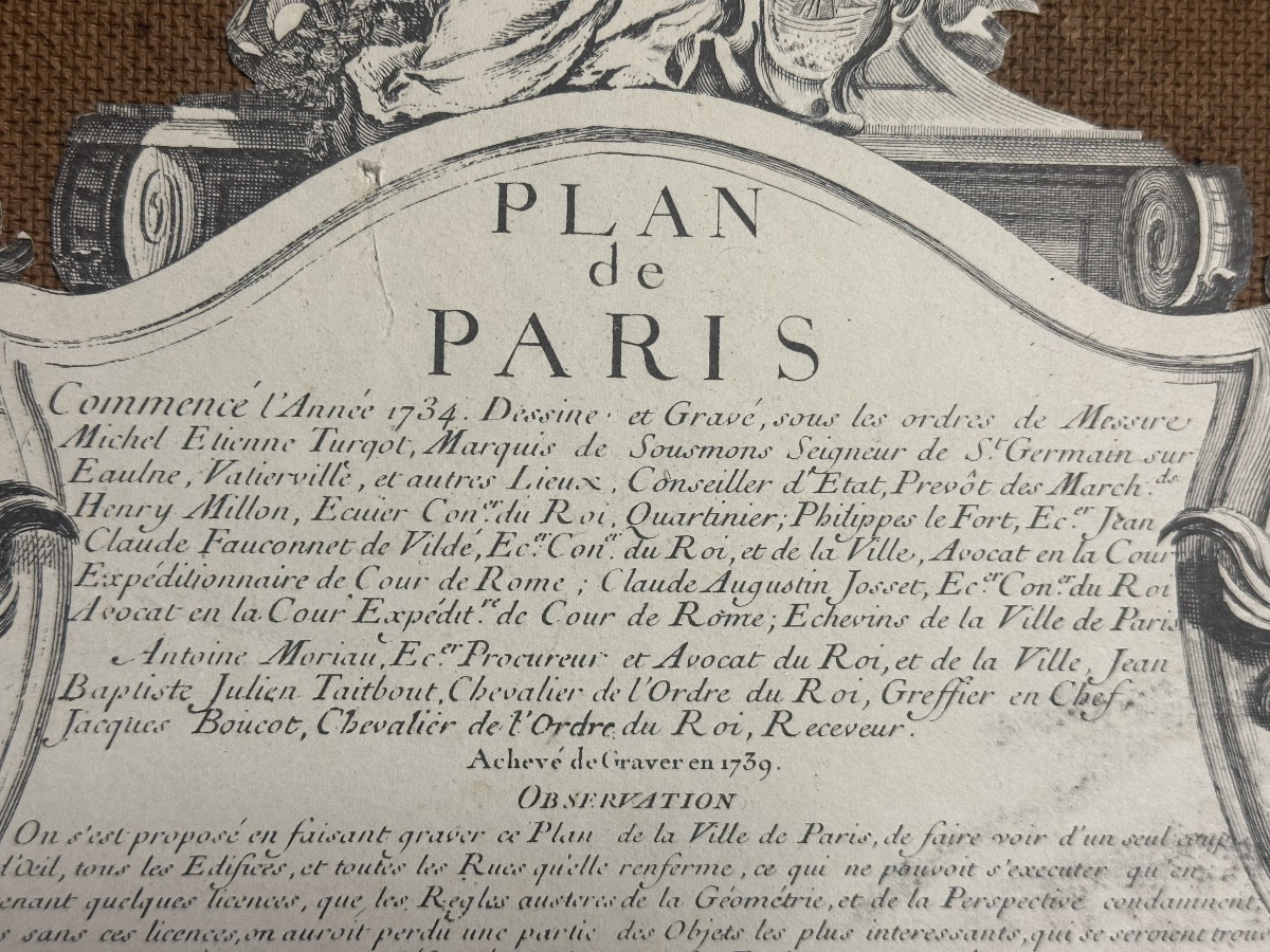 TURGOT - BRETEZ Plan de Paris 1734-1739 Centre de la capitale 63,5x63,5cm En très bon état -photo-3