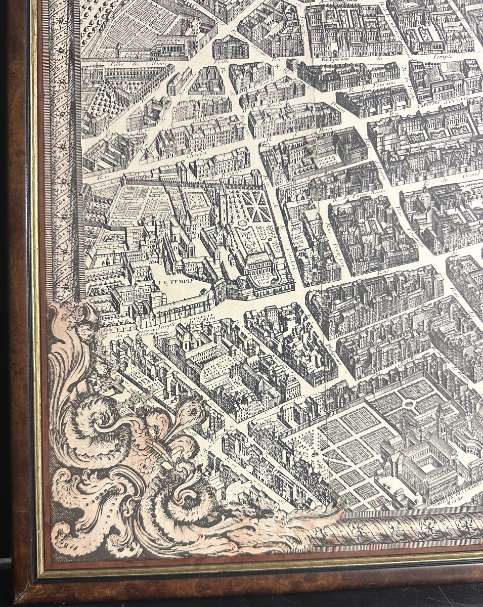 TURGOT - BRETEZ Plan de Paris 1734-1739 Centre de la capitale 63,5x63,5cm En très bon état -photo-3