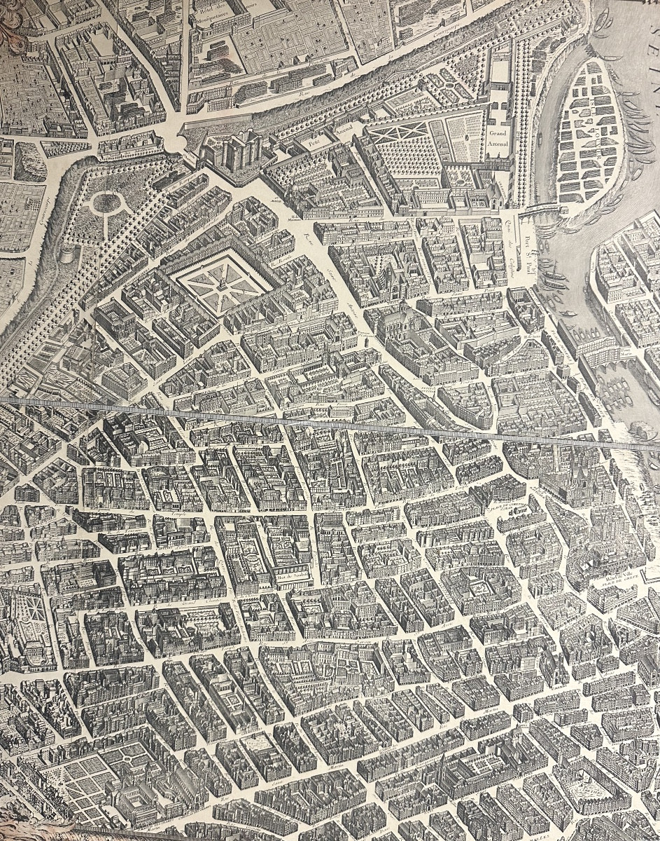 TURGOT - BRETEZ Plan de Paris 1734-1739 Centre de la capitale 63,5x63,5cm En très bon état -photo-4