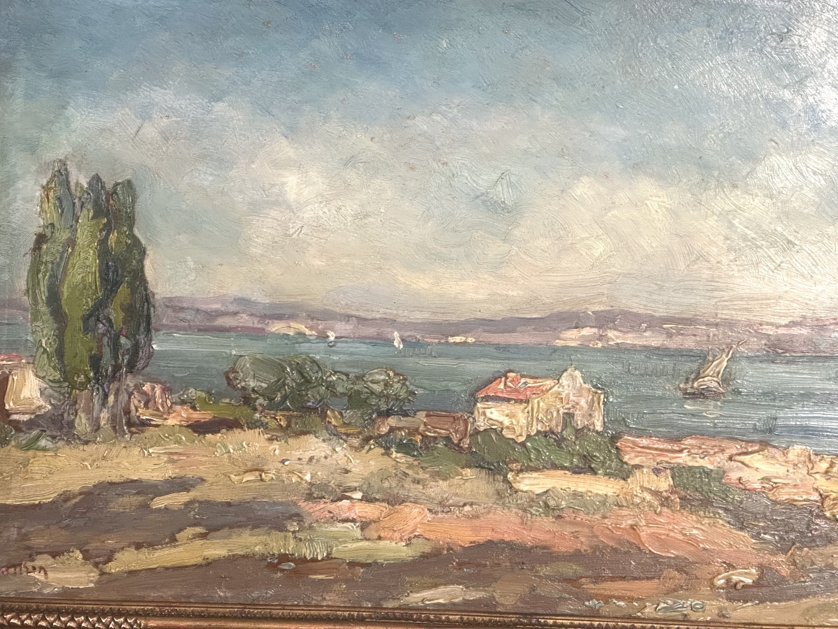 Fernand SALKIN 1862-1937 huile, étang  de Berre Marseille  Bouches du Rhône Camargue istres-photo-2
