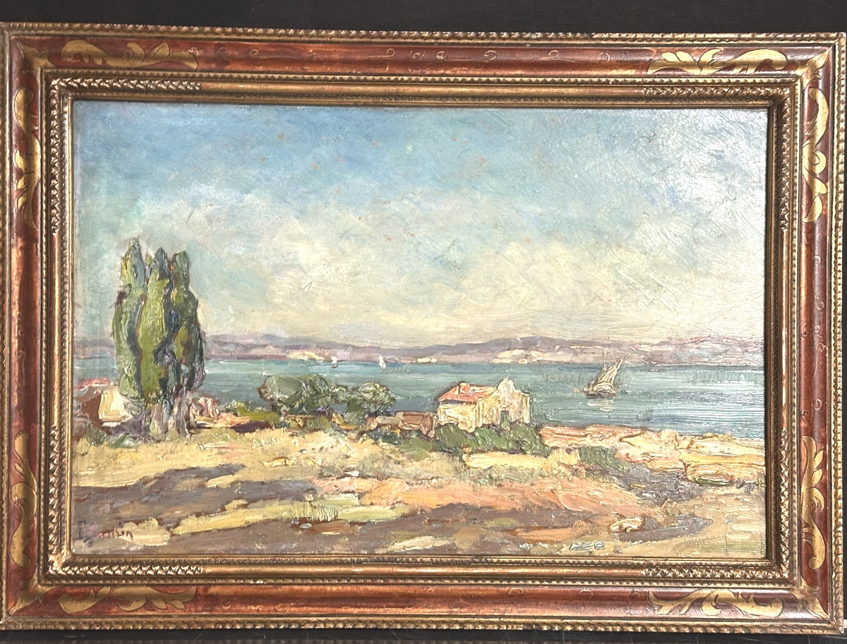Fernand SALKIN 1862-1937 huile, étang  de Berre Marseille  Bouches du Rhône Camargue istres