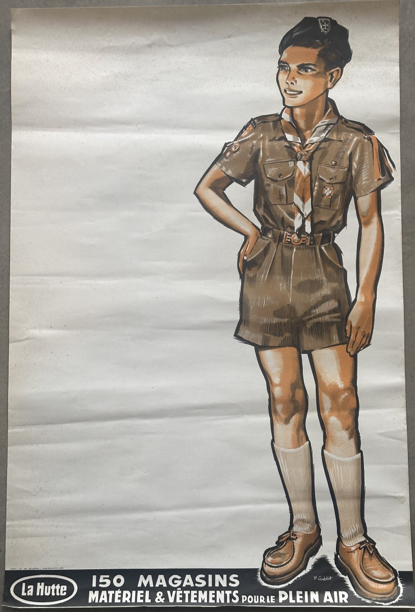 Pierre JOUBERT affiche lithographique Scout La Hutte 60x39,5cm scoutisme -photo-2