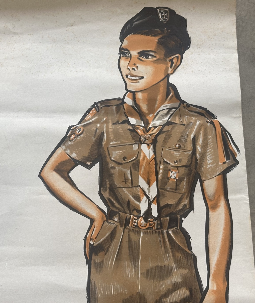 Pierre JOUBERT affiche lithographique Scout La Hutte 60x39,5cm scoutisme -photo-2
