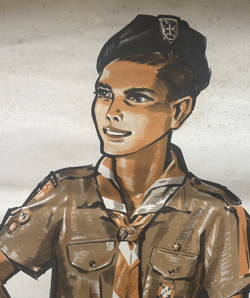 Pierre JOUBERT affiche lithographique Scout La Hutte 60x39,5cm scoutisme -photo-3