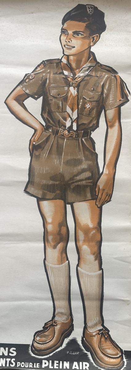 Pierre JOUBERT affiche lithographique Scout La Hutte 60x39,5cm scoutisme -photo-4