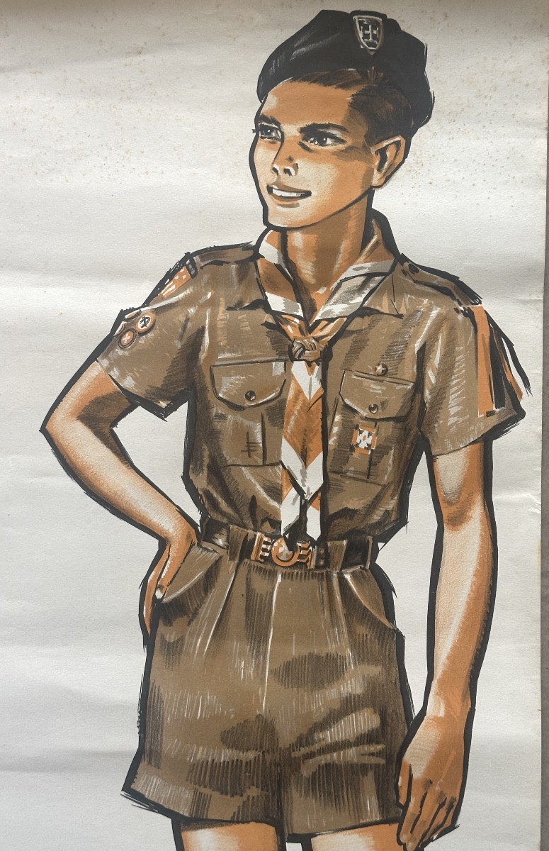 Pierre JOUBERT affiche lithographique Scout La Hutte 60x39,5cm scoutisme 