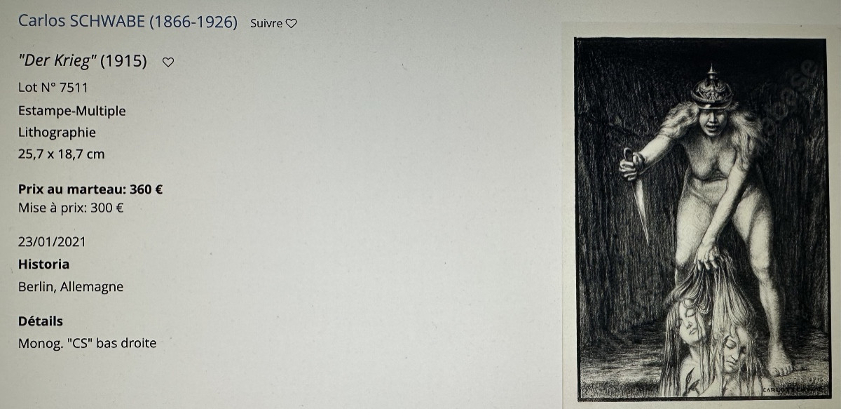 Carlos Schwabe 1866-1926 Rare Visionary Lithograph 1915 Der Krieg The War Schwab -photo-6