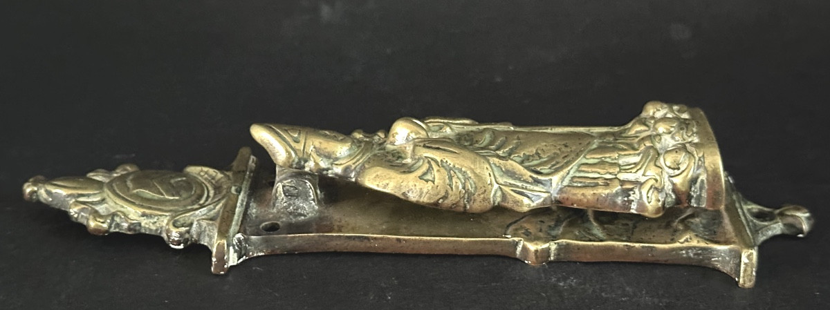 Antique Bronze Door Knocker With A Bishop's Coat Of Arms, Late 19th Century, Curiosity-photo-2