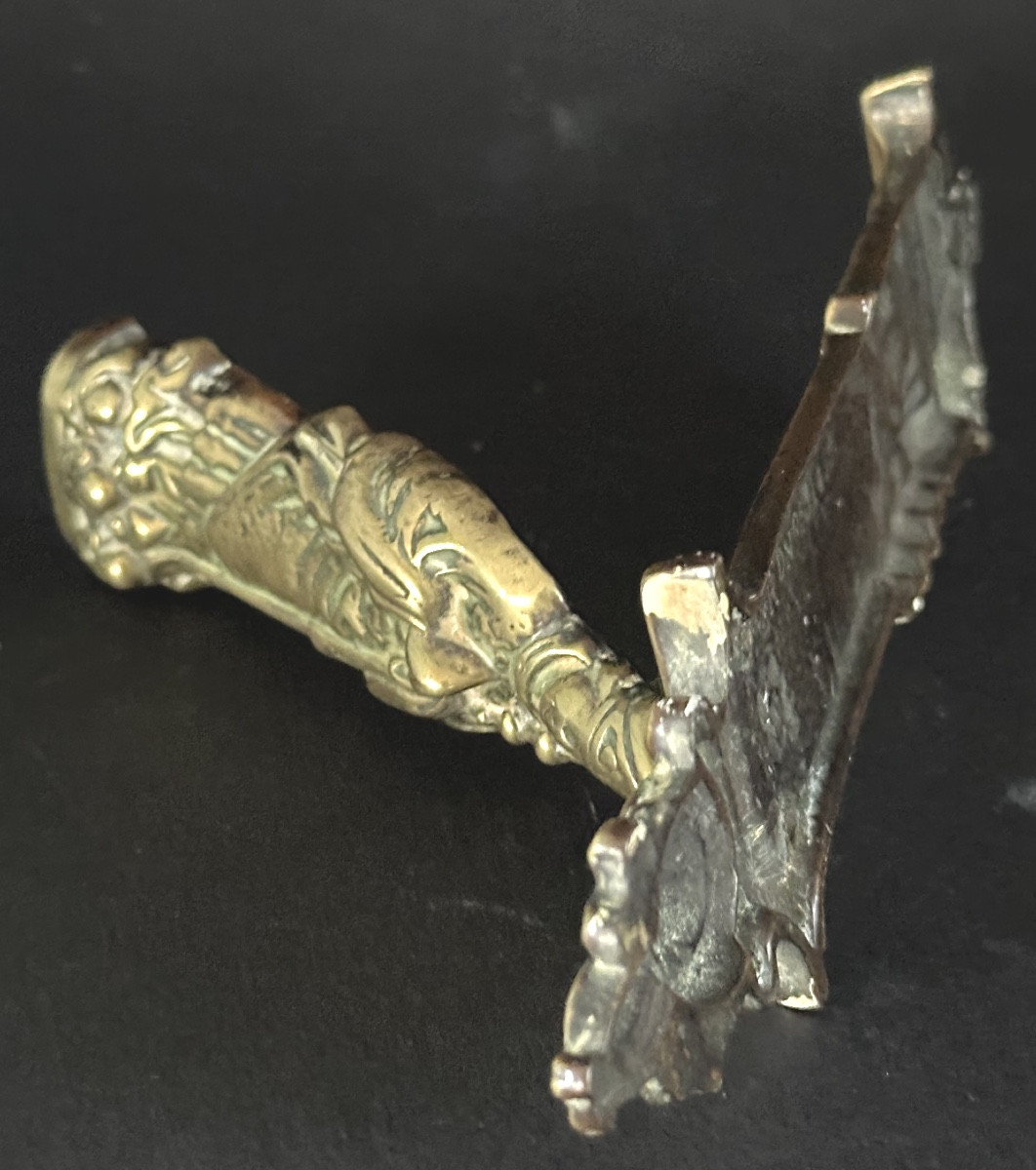 Antique Bronze Door Knocker With A Bishop's Coat Of Arms, Late 19th Century, Curiosity-photo-5